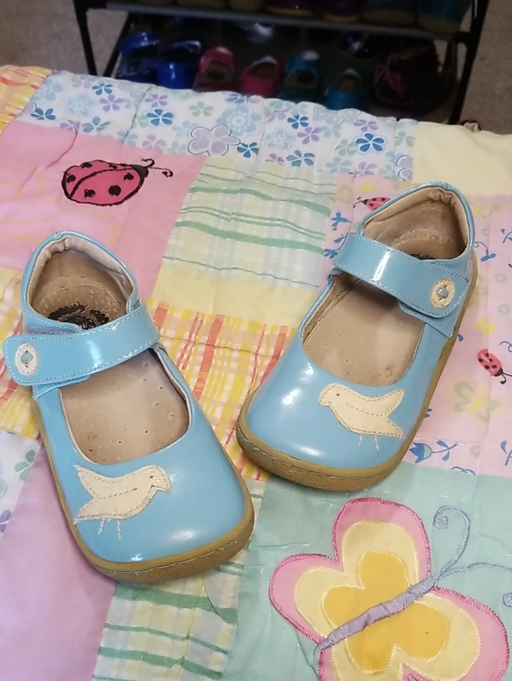 Livie & Luca Light Blue Patent Leather Mary Jane W/Glitter Bird Size 11 Pio Pio